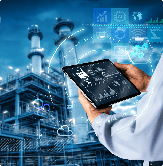 Industrial technology with digital tablet interface.